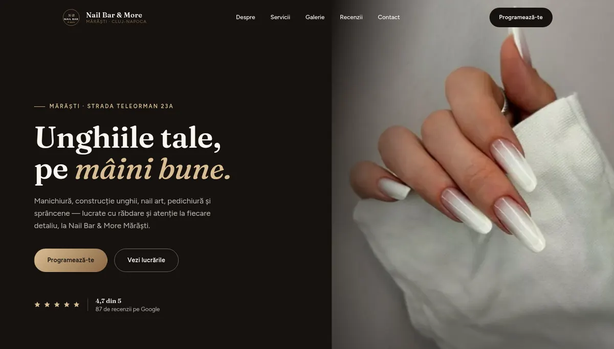 Homepage screenshot on desktop: Nail Bar & More, Cluj-Napoca